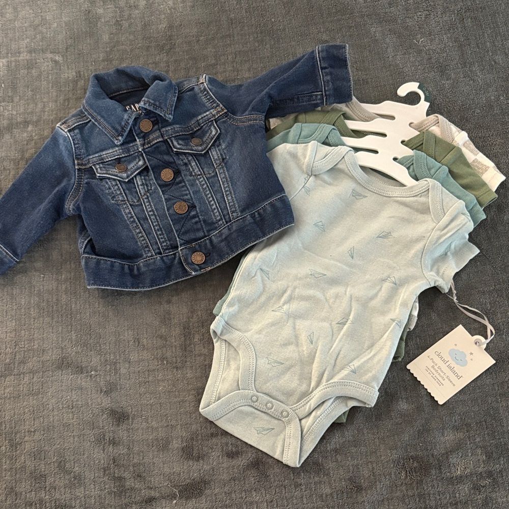 BUNDLE Denim Baby Jacket + 4 Pack Cloud Island Bodysuits